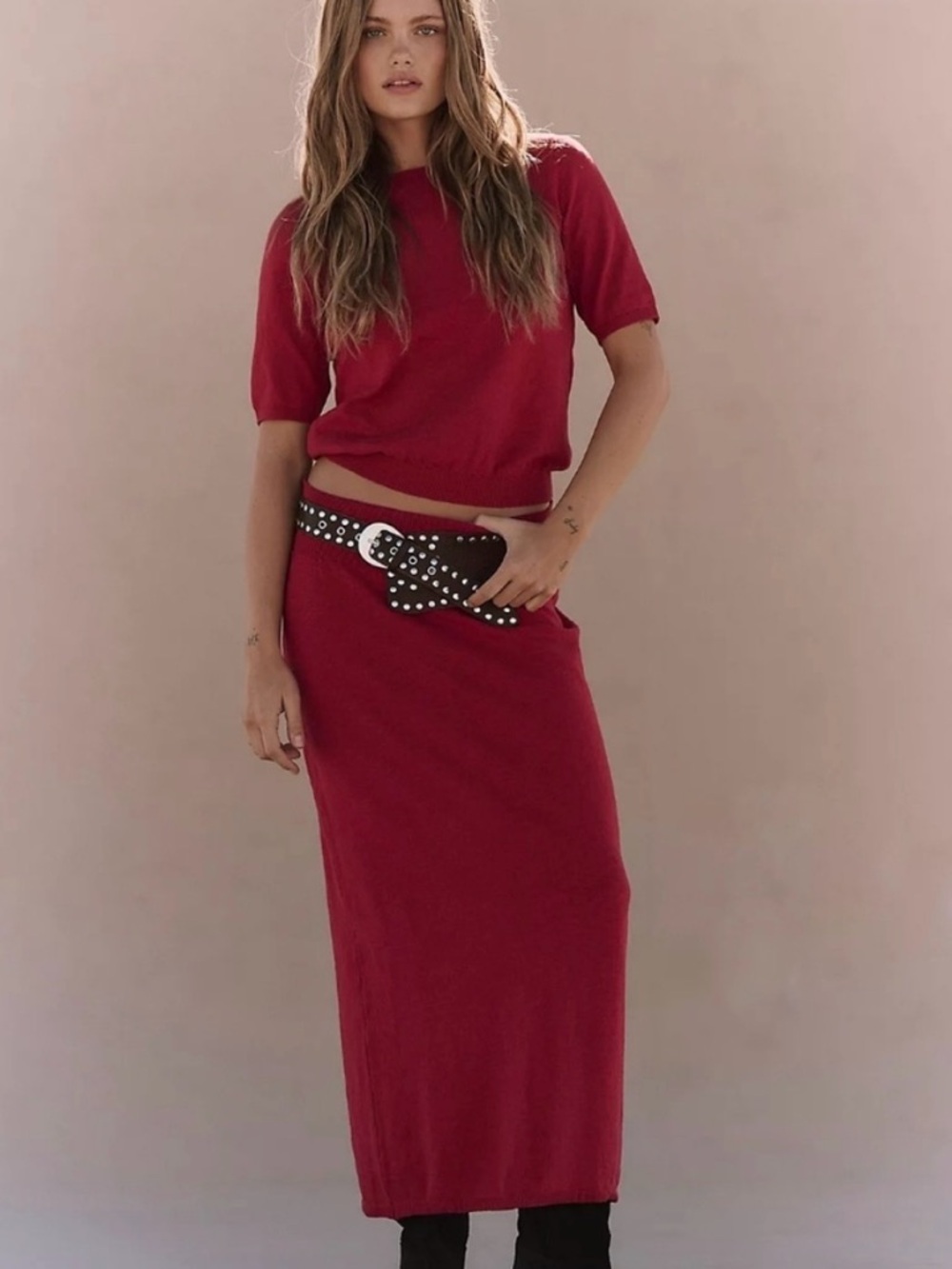 NWT Free-est Isabella Sweater Skirt Set in Deep Cherry